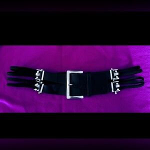 Suzi Roher Black Leather Belt with Silver Buckle